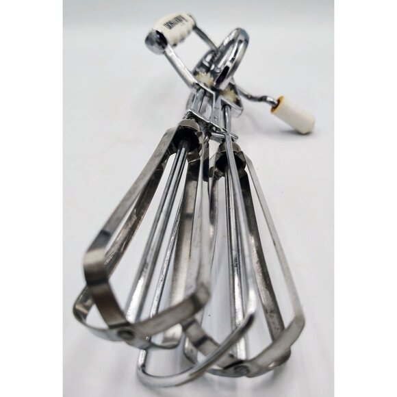 Robinson Hand Crank Egg Beater Vintage Manual Mixer Stainless Steel White Handle - Picture 12 of 14